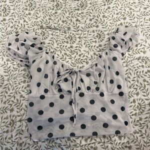 Caution To The Wind White Gray Puff Sleeve Crop Blouse